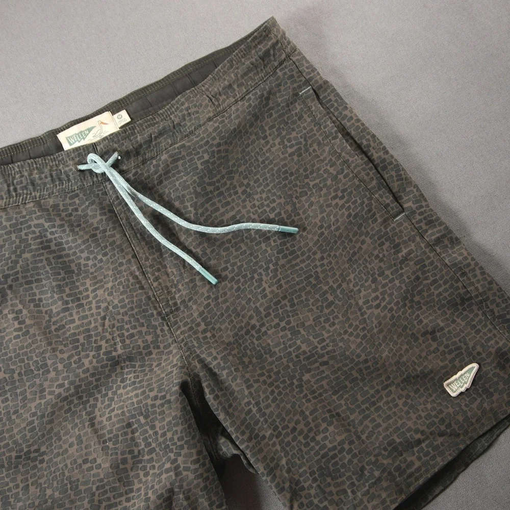 Wellen Pebble Stretch Men Swim Shorts Trunks M Green Lined Surf Vacation Travel